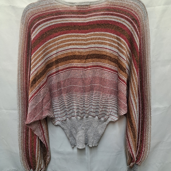 VTG Organically Grown By Arpeja Women's Striped Metallic Dolman Sleeve Top Sz L - Picture 2 of 15